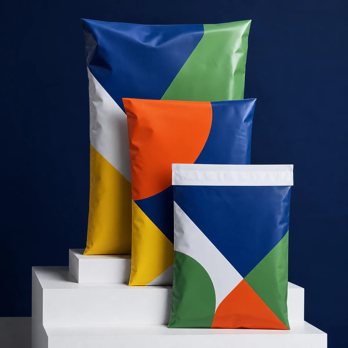 Envelopes personalizados com grafismos abstratos para branding de e-commerce