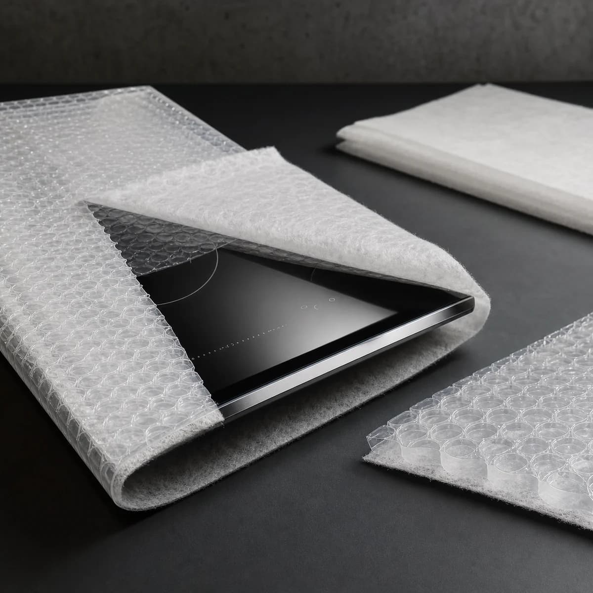 Plástico bolha laminado com não tecido protegendo superfície sensível
