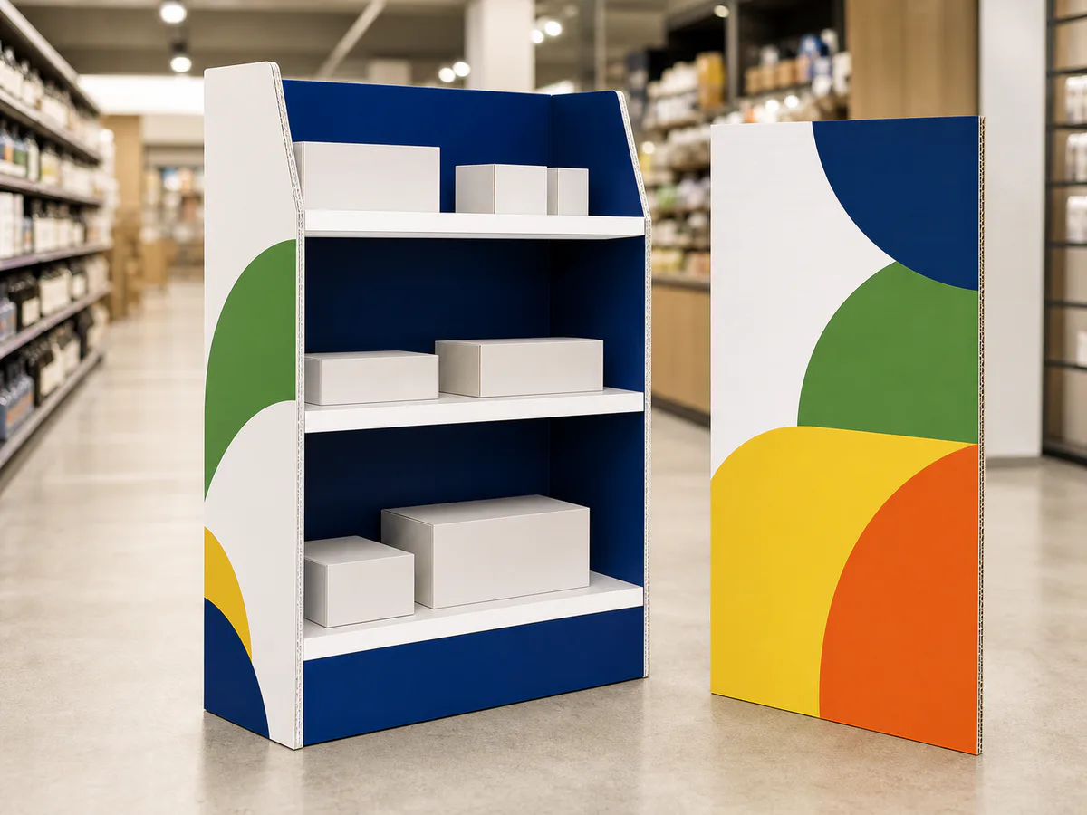 Display de piso fabricado em PP corrugado para comunicação visual e PDV