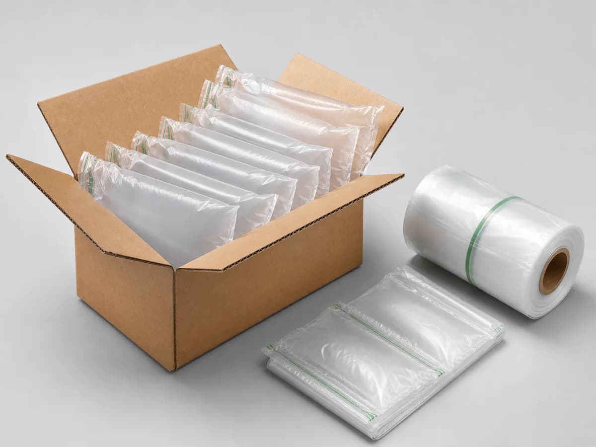 Almofadas de ar aplicadas no preenchimento de uma caixa de papelão